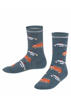 Police and Fire Cars with pattern - Calze - light denim