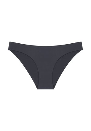 Donkergrijze bikini slip met een zachte textuur, middelhoge taille en afgeronde beenopeningen. Minimalistisch ontwerp zonder zichtbare hardware.