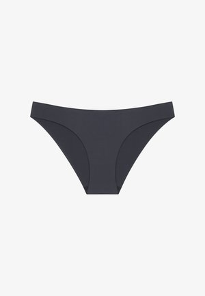 Dunkelgraue Bikiniunterhose mit glatter Textur, mittelhoher Taille und geschwungenen Beinöffnungen. Minimalistisches Design ohne sichtbare Beschläge.