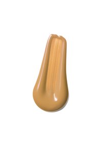 Échantillon de fond de teint liquide dans une teinte bronzée chaude. Texture lisse et brillante avec une légère brillance et des bords bien définis, montrant sa consistance crémeuse.