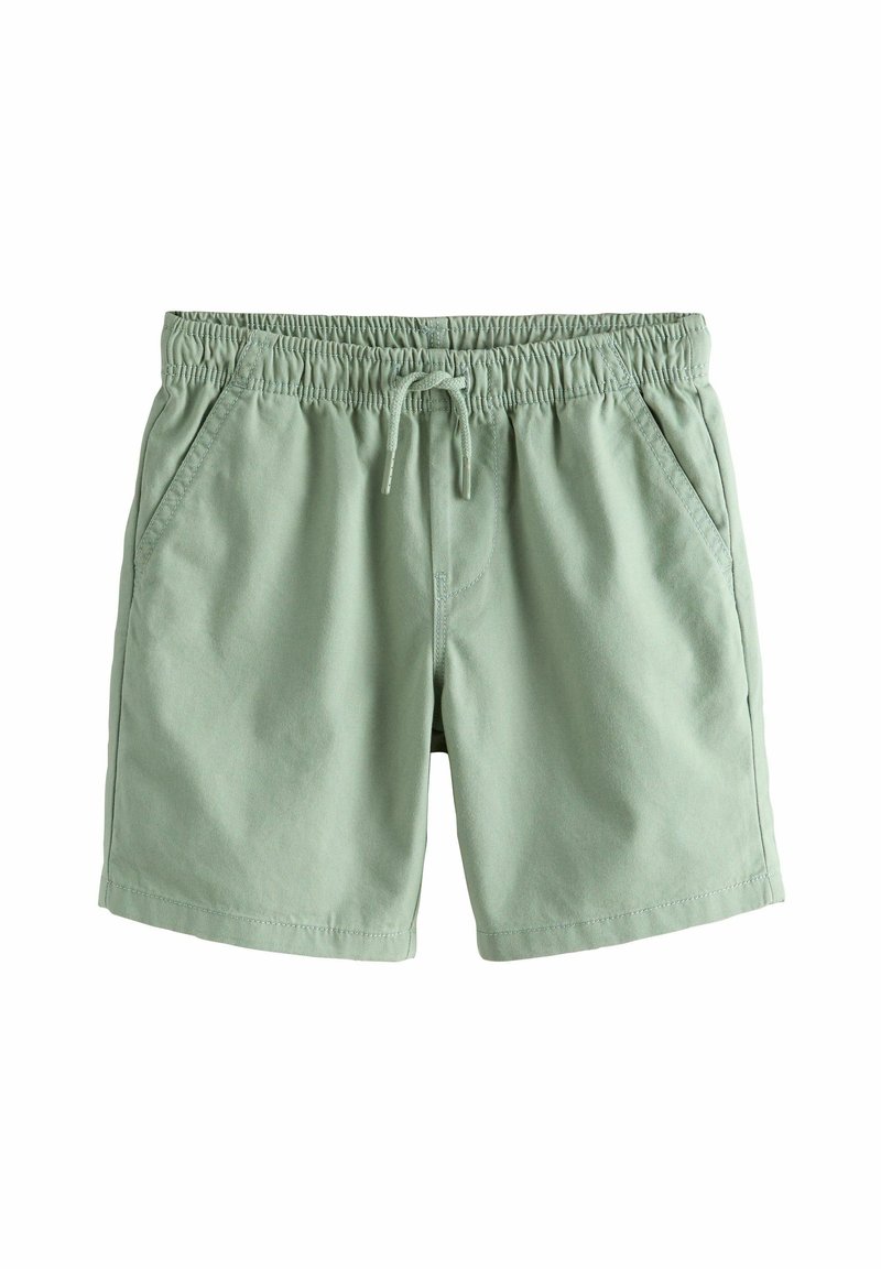 Pantaloncini verde chiaro in tessuto morbido, con vita elasticizzata con coulisse, due tasche laterali e design a taglio dritto.
