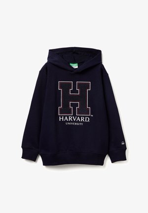 Donkerblauw hoodie sweatshirt van een katoenmix, met een groot rood "H" logo en de tekst "HARVARD UNIVERSITY" in het wit eronder.