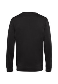 Felpa nera in cotone con maniche lunghe, scollo rotondo e texture liscia. Design semplice con polsini e orlo a costine.