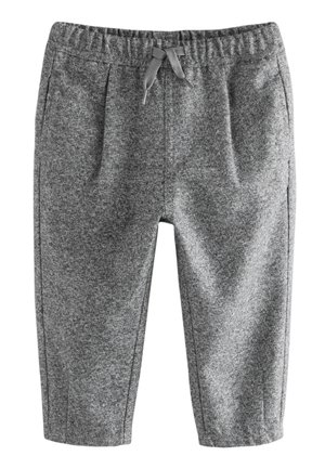 Graue Fleece-Sweathosen mit elastischem Bund und Kordelzug, Vordertaschen und geradem Bein.
