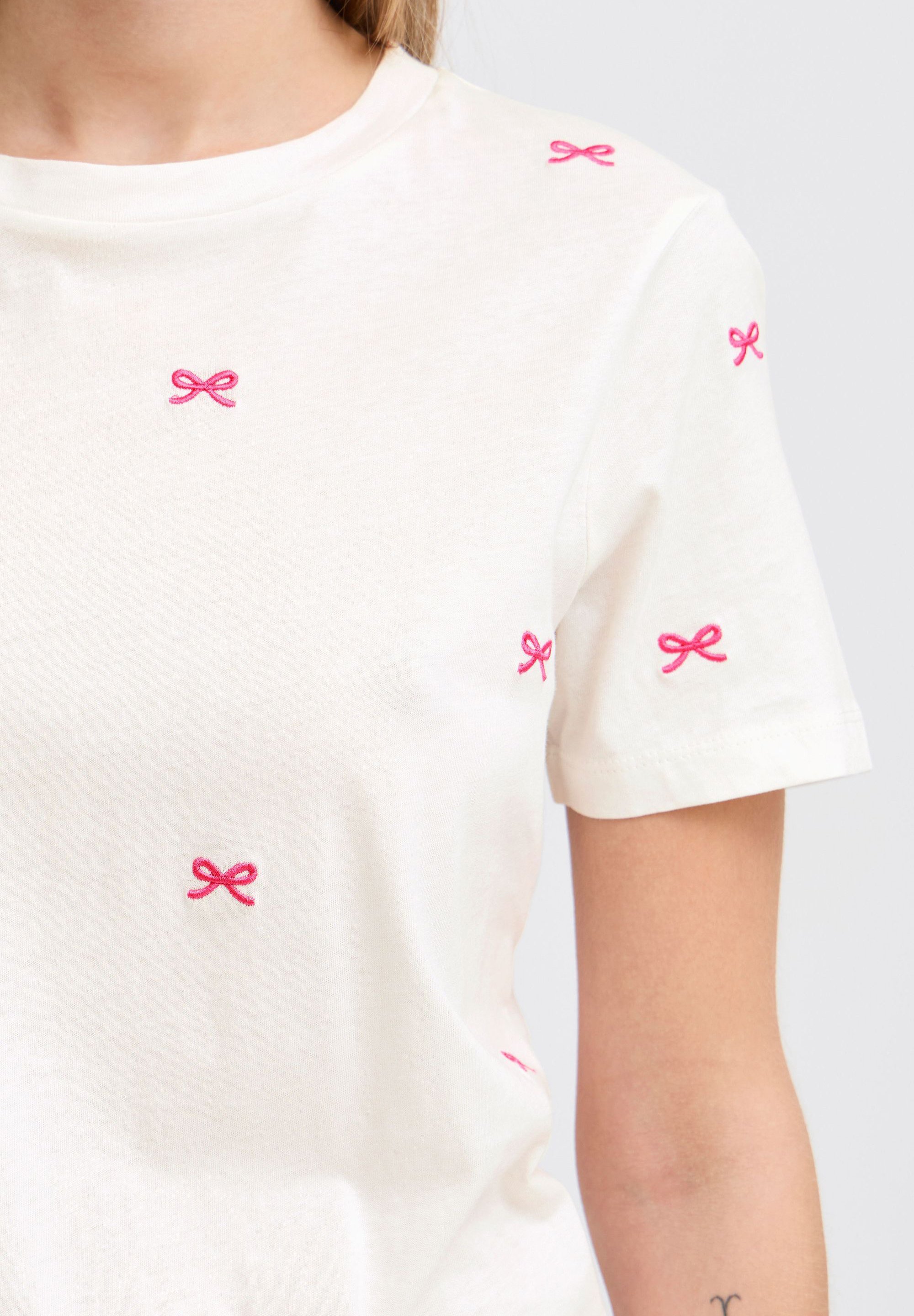 売れ筋商品|||イチ Tシャツ レディース トップス CAMINO  - Print T-shirt - cloud dancer w. pink yarrow ICHI IHCAMINO - Print T-shirt - cloud dancer w. pink yarrow