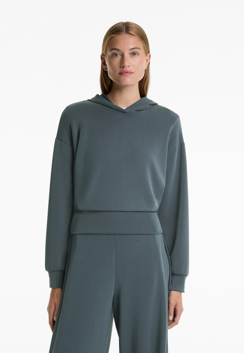 OYSHO SOFT TOUCH CROP HOODED WITH FITTED WAIST - Felpa con cappuccio - mottled grey