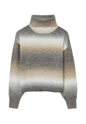 Strickrollkragensweater mit einem Farbverlauf von Grau- und Beigetönen, weichem Material und lockerer Passform. Überschnittene Schultern und gerippte Bündchen.