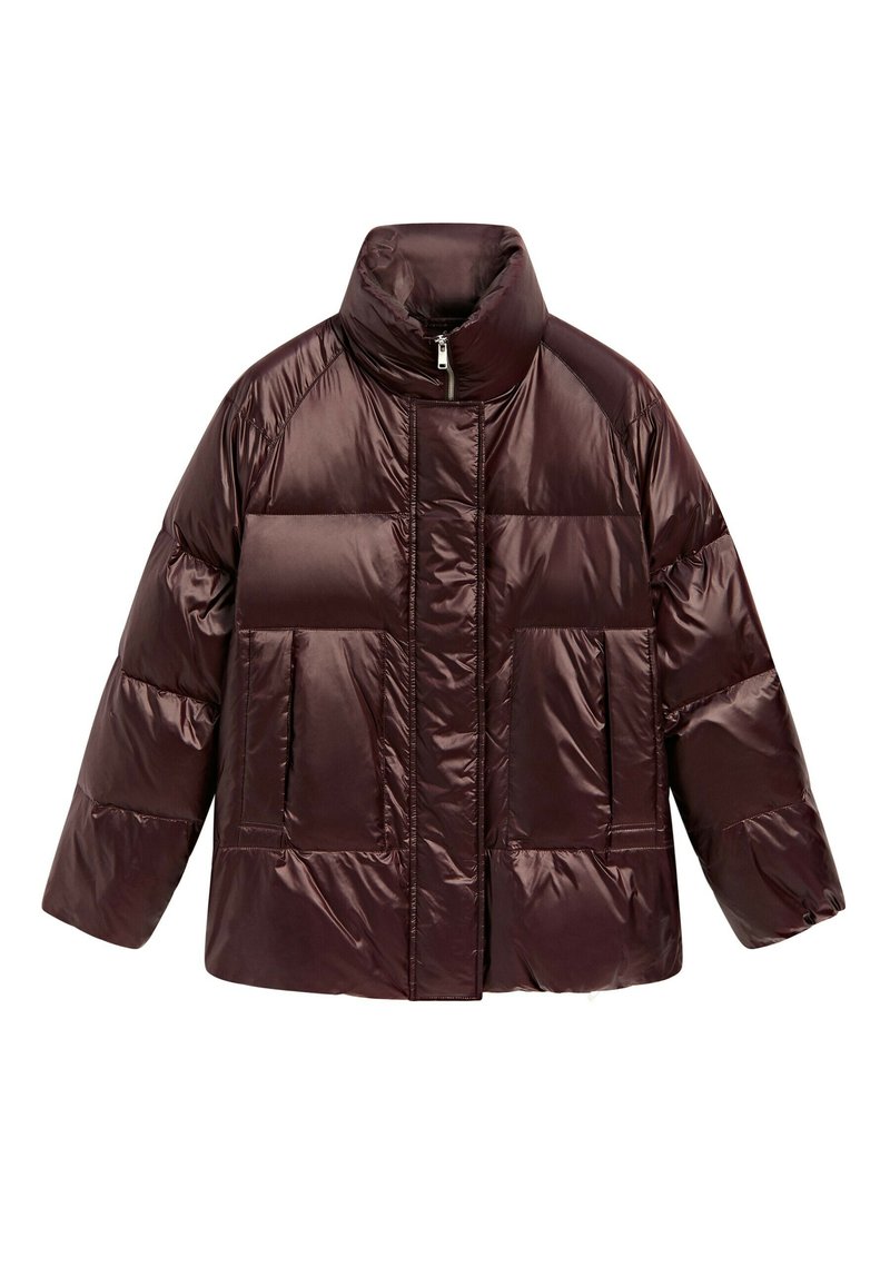 Massimo Dutti SHINY PUFFER JACKET - Down coat - mottled dark red - Zalando