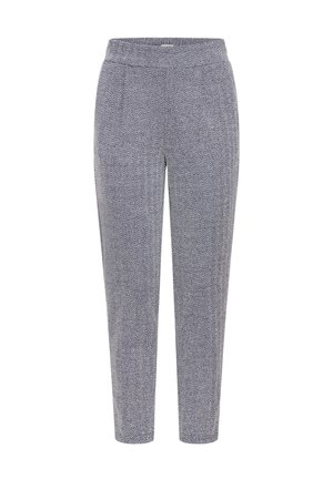 Hosen mit Hahnentrittmuster in Marineblau und Weiß, aus strukturiertem Stoff, mit elastischem Bund und schmal zulaufendem Bein.