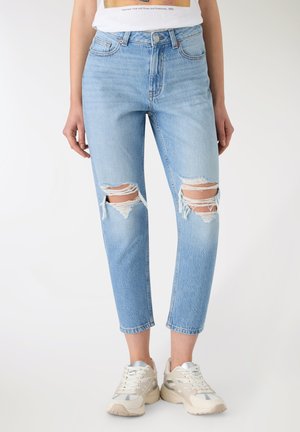 CON STRAPPI - Jeans mom fit - blu denim medio