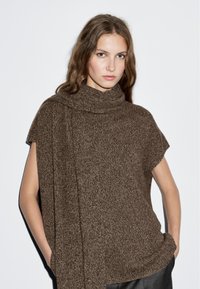 Massimo Dutti SHORT SLEEVE WITH SCARF DETAIL - Trui - dark brown