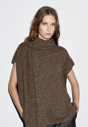 Massimo Dutti SHORT SLEEVE WITH SCARF DETAIL - Jumper - dark brown