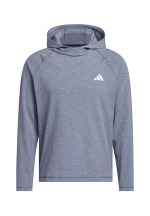 Langærmet hættetrøje i stenet grå med Adidas-logo på venstre bryst, designet til sport eller afslappet brug.