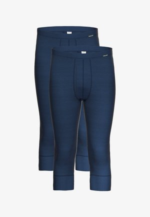 Marineblau gestreifte lange Unterwäsche aus dehnbarem Stoff, mit einem elastischen Bund und einem figurschmeichelnden Design mit verstärkten Nähten.