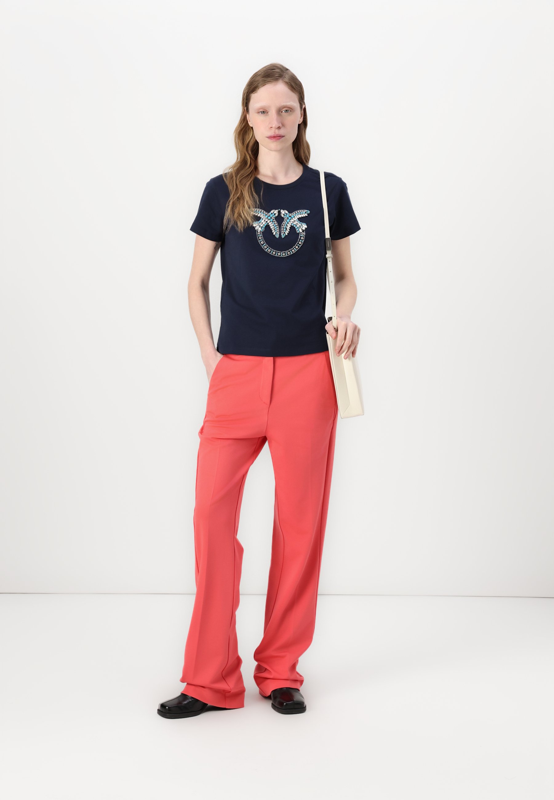 売れ筋商品|||ピンコ Tシャツ レディース トップス QUENTIN LOGO BIRDS RICAMATO - Print T-shirt - blu abisso Pinko QUENTIN LOGO BIRDS RICAMATO - Print T-shirt - blu