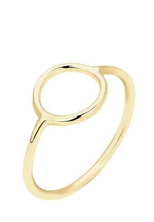 Goldfarbener Ring mit minimalistischem Design, kreisförmigem Ausschnitt, glatter Oberfläche und schmalem Band.