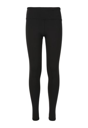 Sorte højtaljede leggings i fuld længde uden synlige mønstre eller logoer, vist på en ensartet hvid baggrund.