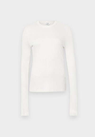 White long-sleeve t-shirt made of soft cotton. Features a round neckline, fitted silhouette, and smooth texture. No patterns or accents.