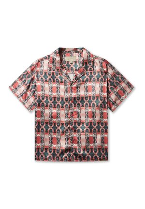 Lühikeste varrukatega särk punase ja sinise ketimustriga. Valmistatud siledast kangast, funktsioonideks nööpidega etteosa ja laia krae disain.