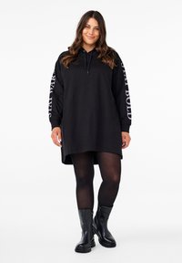 Zizzi MIT AN DEN ÄRMELN - Felpa - black w silver