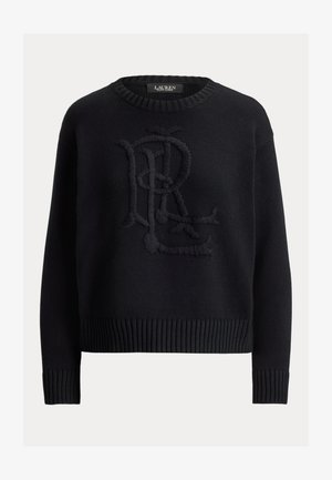 Lauren Ralph Lauren, EMBROIDERED-LOGO COMBED COTTON SWEATER - Trui - black