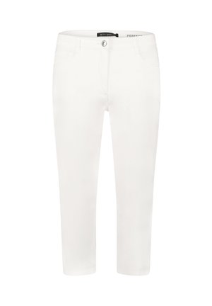 Białe przycięte dopasowane spodnie z zapięciem na guzik i zamek, przednimi kieszeniami oraz metką na pasku z napisem "Betty Barclay."