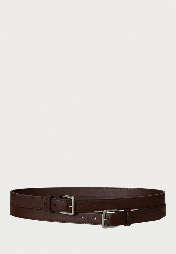 LEATHER DOUBLE BUCKLE STACKED WIDE BELT - Waist belt - dark hickory