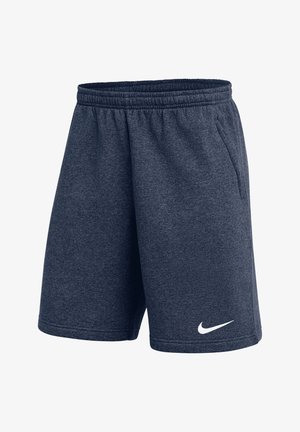 Dunkelgraue sportliche Shorts mit elastischem Bund, Seitentaschen und weißem Nike-Swoosh-Logo am linken Bein.