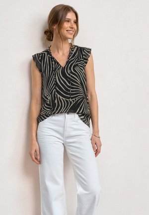 Street One, BLUSENTOP AUS CHIFFON MIT SPLIT NECK - Blouse - black