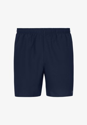 Granatowe kąpielówki z elastycznym paskiem. Gładka tekstura i prosty design, bez dodatkowych wzorów czy akcentów.