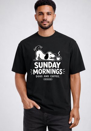 Neverless, HERREN T-SHIRT - SUNDAY MORNINGS - OVERSIZED PRINTSHIRT - Print T-shirt - schwarz