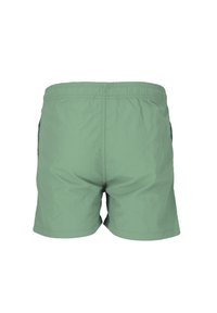 Gröna, lätta badshorts med elastisk midja och två sidofickor. Slät textur och enkel, minimalistisk design.