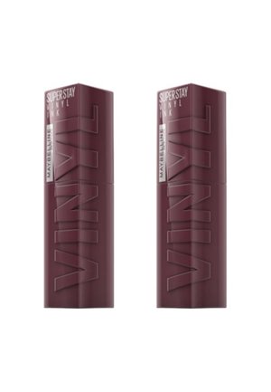 Maybelline Superstay Vinyl Ink dans un emballage bordeaux profond avec un logo "VINYL" texturé, de forme rectangulaire et finition brillante.