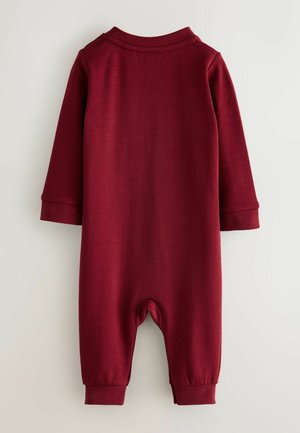 Salopetă pentru copii burgundă, cu mâneci lungi, guler rotund și manșete elastice. Textură netedă și design casual, potrivită pentru purtarea zilnică.