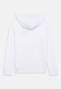 Hanorac alb, din material bumbac, cu manșete și tiv rib. Glugă cu șnur, spate fără cusături, fără logo-uri sau modele vizibile. Design simplu și funcțional.