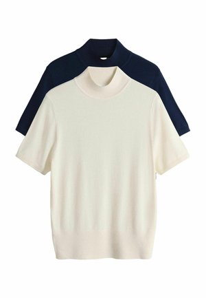 REGULAR FIT - 2 PACK HIGH NECK  - Základné tričko - cream navy blue