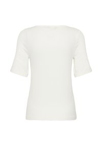 Chemise blanche unie à manches courtes, vue de dos, avec un col rond et une texture de tissu simple et lisse.