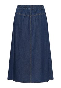 Jeans mini krilo z elastičnim pasom, temno pranje, A-linijska silhueta in vidno šivanje ob šivih, ki zagotavlja sproščen fit.