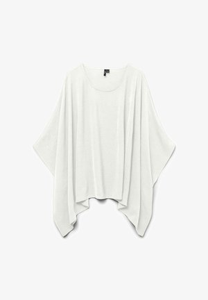 Bílý, lehký top s volným střihem. Má široký, zaoblený výstřih a volné rukávy typu netopýr, vyrobený z měkké, texturované látky.