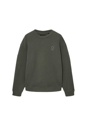 Olijfgroene sweatshirt van katoen. Heeft een ronde hals, geribde mouwen en een klein logo op de borst. Zachte textuur, losse pasvorm.