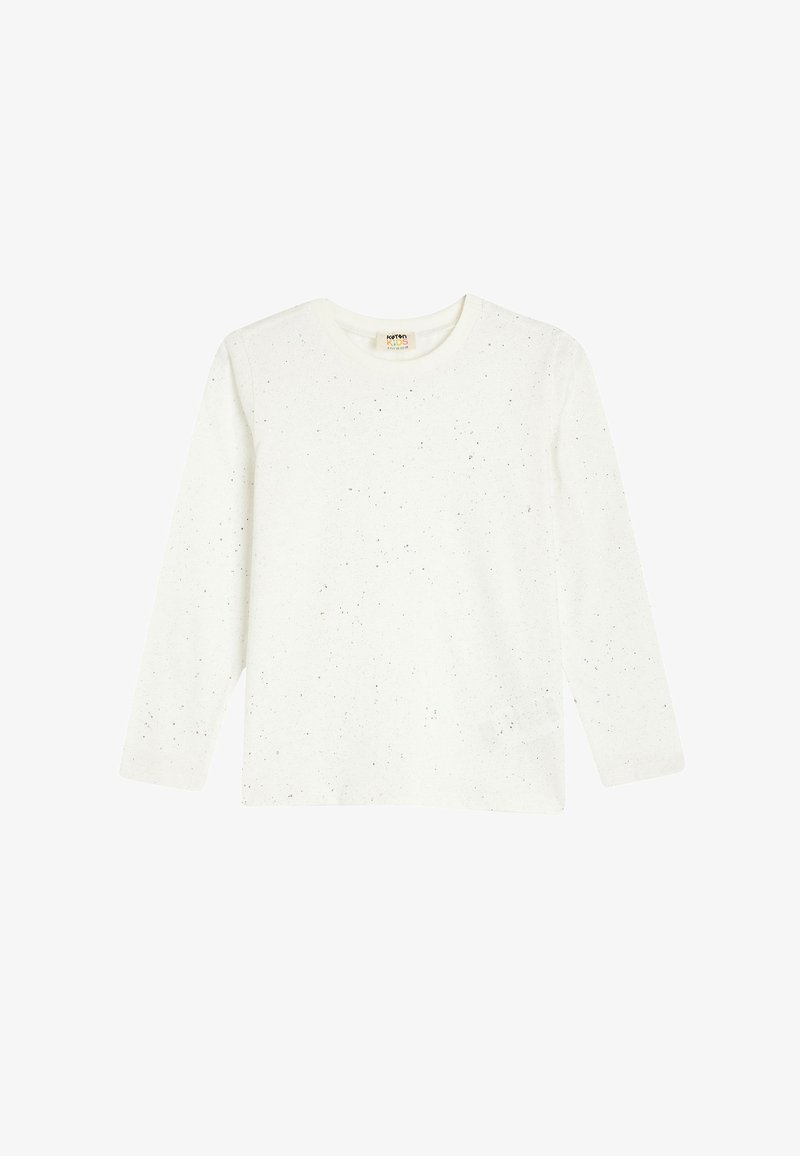 Hvid langærmet skjorte lavet af blød bomuld med et broget mønster i forskellige farver. Klassisk rund hals og lige kantdesign.