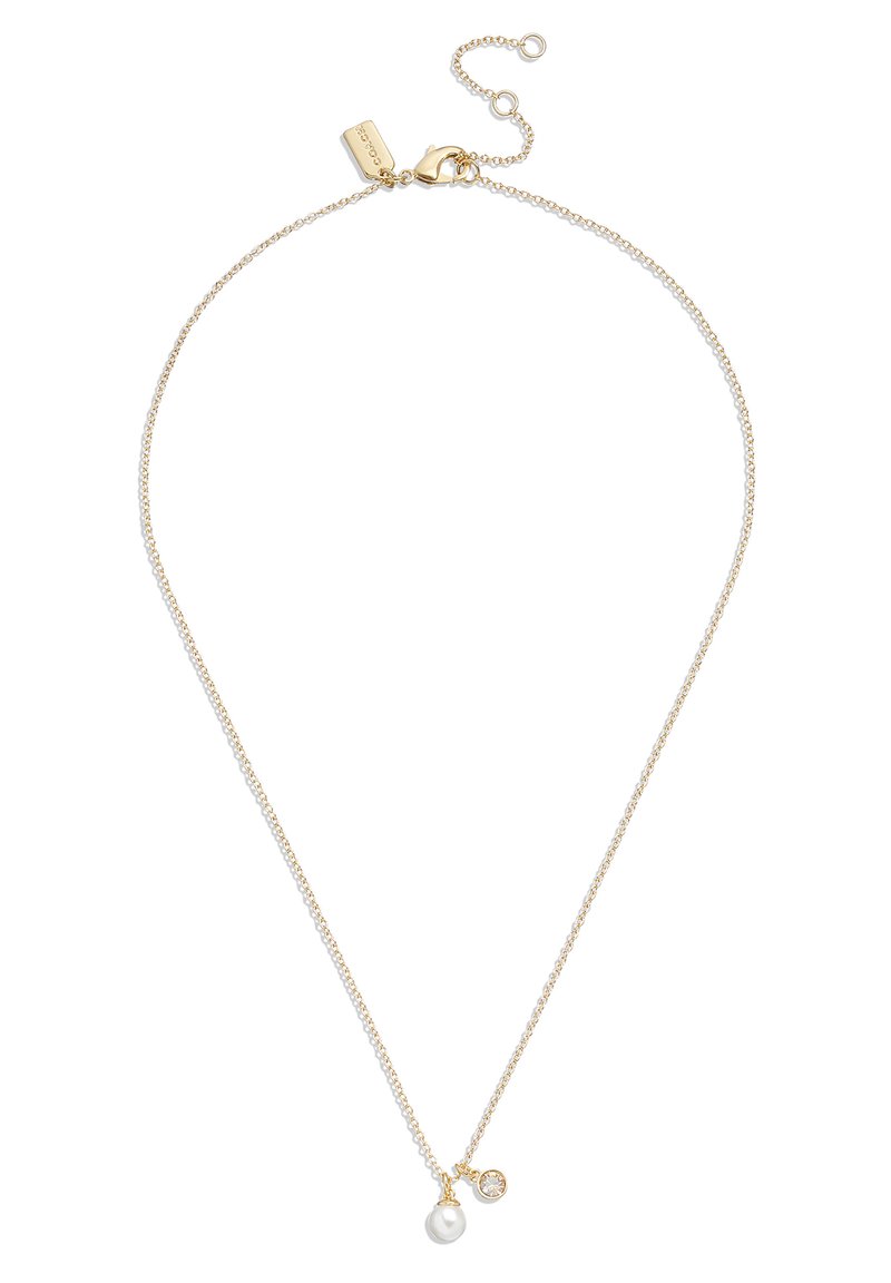 Collier en chaîne dorée avec une petite perle et un accent en cristal, doté d'une fermeture à fermoir et d'une longueur ajustable pour plus de polyvalence.