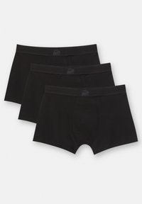Schwarze Baumwoll-Boxershorts im Dreierpack mit glatter Oberfläche, elastischen Bund und dezentem Markenlogo am Bund.