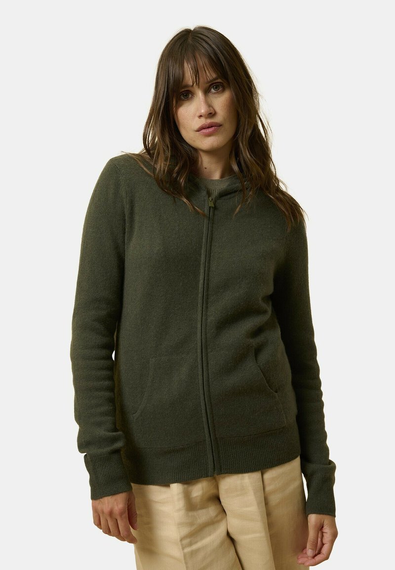 Just Cashmere FULL ZIP WITH HOOD - Cardigan - kaki