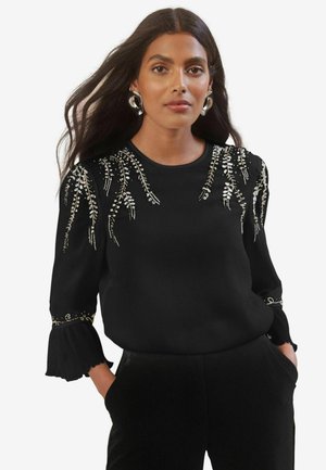 Love & Roses EMBELLISHED CREW NECK FLUTE SLEEVE PETITE - Pusero - black
