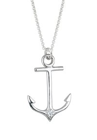 Sølv anker vedhæng halskæde på en kæde, med en glitrende centresten og glat, poleret tekstur med spidse ender.