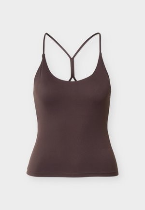 Maiou fitted maro închis cu bretele duble subțiri în formă de Y în spate, tiv fără cusături.