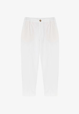 Hvide bukser lavet af let stof, med elastisk talje og en enkelt knaplukning, diskrete sidelommer og en afslappet pasform.