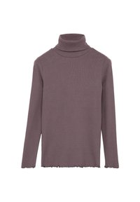 Mauve coltrui gemaakt van ribstof, met lange mouwen en een onafgewerkte zoom voor een ontspannen pasvorm.