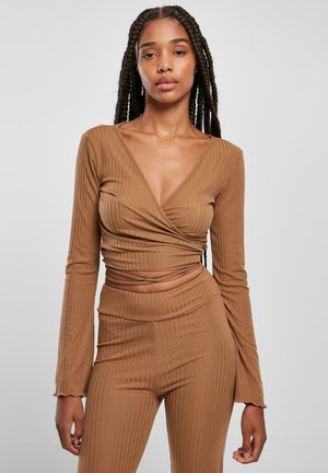 CROPPED  WRAPPED - Langærmet T-shirt - darktaupe